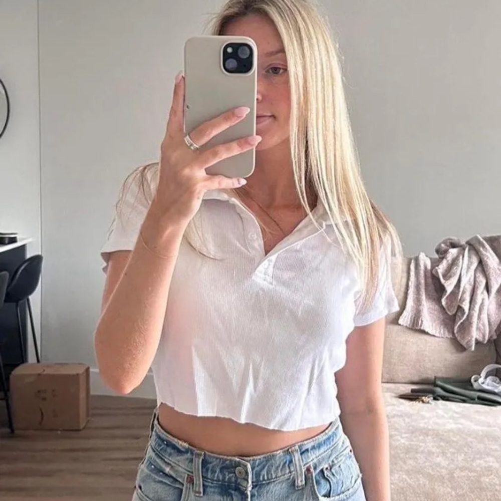 Garage White Crop Polo Top